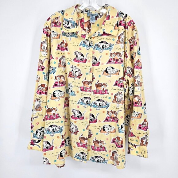 Chatterprintz Tops - Chatterprintz Shirt Womens 2X Cat Kitten on Mats Button Up Long Sleeve Print